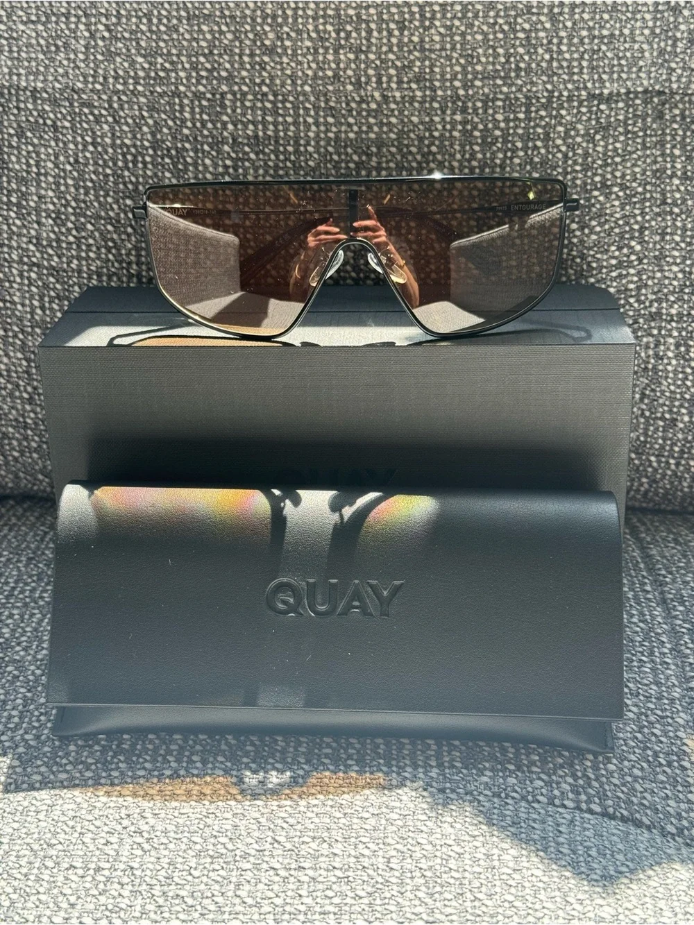 Quay Shield Sunglasses in Dark Brown/Black